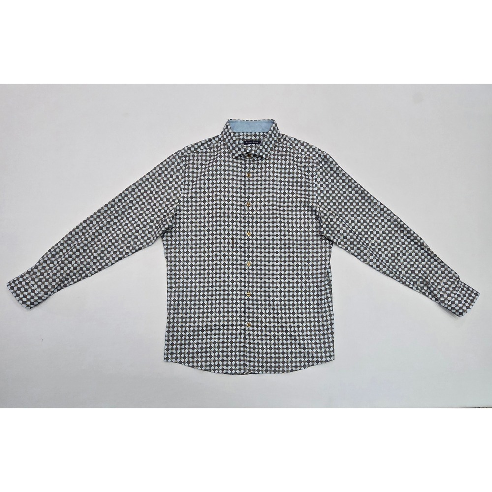 Stone Rose Mens Geometric Print Button Down Shirt Blue Tan L RNRLSW52-450